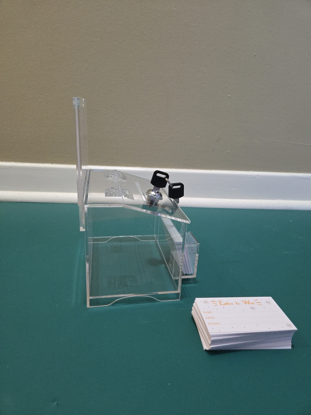 Clear Acrylic Raffle Box with Sign and Tickets - Picture 4 of 9